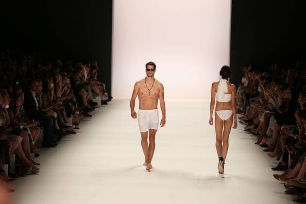 Germany: Dimitri collection at the Mercedes-Benz Fashion Week Model wears the collection of Dimitri during the catwalk in the Erika Hess Ice Stadium in Berlin-Wedding. Numerous labels are taking part in the German fashion week for the 2017 spring summer season.  SimonexKuhlmey