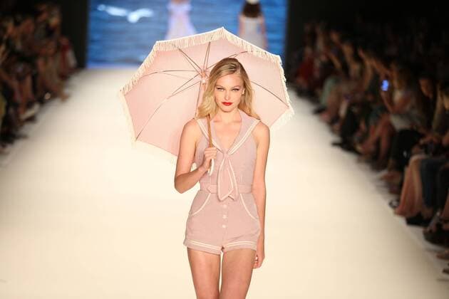 Berlin: Lena Hoschek at the Mercedes-Benz Fashion Week The photo shows Models with the collection of Lena Hoschek on the catwalk in the Erika Hess Ice Stadium in Berlin-Weding. The 19th time, the Mercedes-Benz Fashion Week Berlin. Numerous labels are taking part in the German fashion week for the 2017 spring summer season.  SimonexKuhlmey