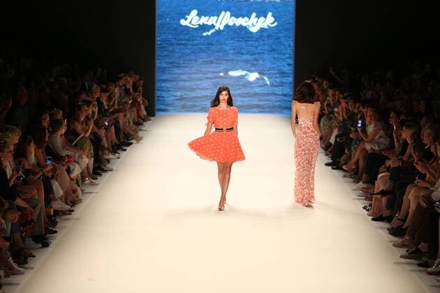 Berlin: Lena Hoschek at the Mercedes-Benz Fashion Week The photo shows Models with the collection of Lena Hoschek on the catwalk in the Erika Hess Ice Stadium in Berlin-Weding. The 19th time, the Mercedes-Benz Fashion Week Berlin. Numerous labels are taking part in the German fashion week for the 2017 spring summer season.  SimonexKuhlmey
