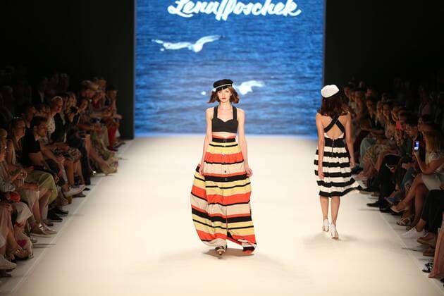 Berlin: Lena Hoschek at the Mercedes-Benz Fashion Week The photo shows Models with the collection of Lena Hoschek on the catwalk in the Erika Hess Ice Stadium in Berlin-Weding. The 19th time, the Mercedes-Benz Fashion Week Berlin. Numerous labels are taking part in the German fashion week for the 2017 spring summer season.  SimonexKuhlmey
