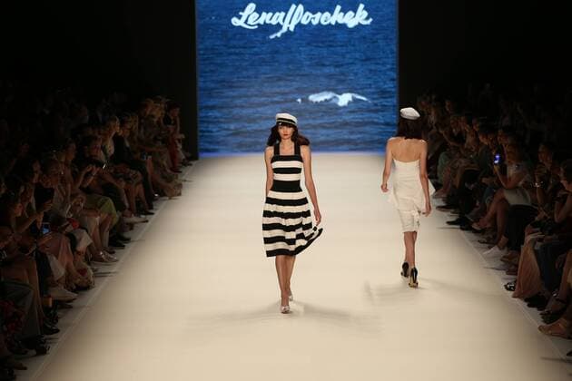 Berlin: Lena Hoschek at the Mercedes-Benz Fashion Week The photo shows Models with the collection of Lena Hoschek on the catwalk in the Erika Hess Ice Stadium in Berlin-Weding. The 19th time, the Mercedes-Benz Fashion Week Berlin. Numerous labels are taking part in the German fashion week for the 2017 spring summer season.  SimonexKuhlmey