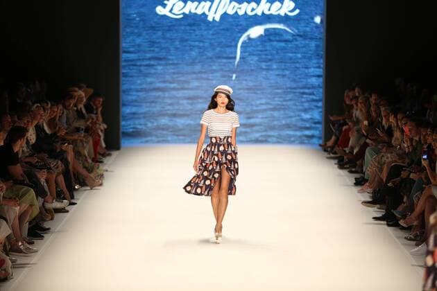 Berlin: Lena Hoschek at the Mercedes-Benz Fashion Week The photo shows Models with the collection of Lena Hoschek on the catwalk in the Erika Hess Ice Stadium in Berlin-Weding. The 19th time, the Mercedes-Benz Fashion Week Berlin. Numerous labels are taking part in the German fashion week for the 2017 spring summer season.  SimonexKuhlmey