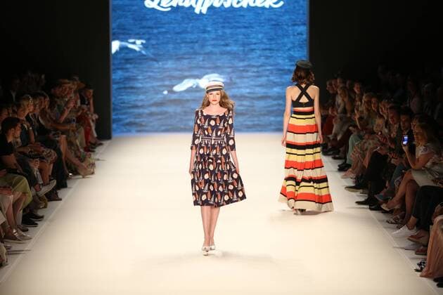 Berlin: Lena Hoschek at the Mercedes-Benz Fashion Week The photo shows Models with the collection of Lena Hoschek on the catwalk in the Erika Hess Ice Stadium in Berlin-Weding. The 19th time, the Mercedes-Benz Fashion Week Berlin. Numerous labels are taking part in the German fashion week for the 2017 spring summer season.  SimonexKuhlmey