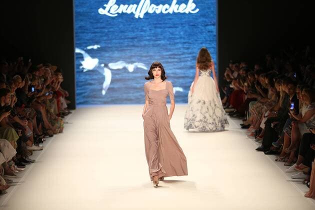 Berlin: Lena Hoschek at the Mercedes-Benz Fashion Week The photo shows Models with the collection of Lena Hoschek on the catwalk in the Erika Hess Ice Stadium in Berlin-Weding. The 19th time, the Mercedes-Benz Fashion Week Berlin. Numerous labels are taking part in the German fashion week for the 2017 spring summer season.  SimonexKuhlmey