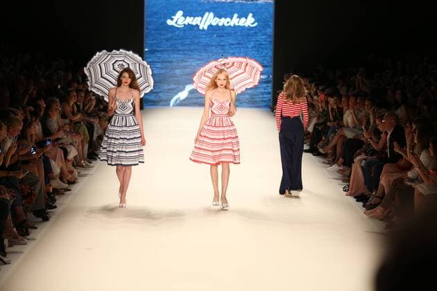 Berlin: Lena Hoschek at the Mercedes-Benz Fashion Week The photo shows Models with the collection of Lena Hoschek on the catwalk in the Erika Hess Ice Stadium in Berlin-Weding. The 19th time, the Mercedes-Benz Fashion Week Berlin. Numerous labels are taking part in the German fashion week for the 2017 spring summer season.  SimonexKuhlmey