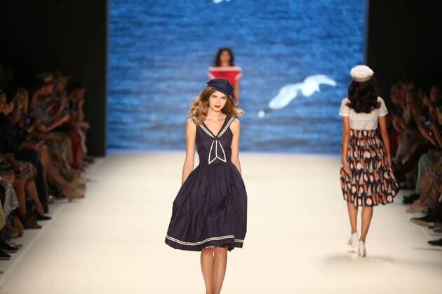Berlin: Lena Hoschek at the Mercedes-Benz Fashion Week The photo shows Models with the collection of Lena Hoschek on the catwalk in the Erika Hess Ice Stadium in Berlin-Weding. The 19th time, the Mercedes-Benz Fashion Week Berlin. Numerous labels are taking part in the German fashion week for the 2017 spring summer season.  SimonexKuhlmey