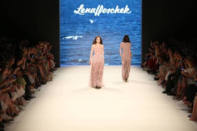 Berlin: Lena Hoschek at the Mercedes-Benz Fashion Week The photo shows Models with the collection of Lena Hoschek on the catwalk in the Erika Hess Ice Stadium in Berlin-Weding. The 19th time, the Mercedes-Benz Fashion Week Berlin. Numerous labels are taking part in the German fashion week for the 2017 spring summer season.  SimonexKuhlmey