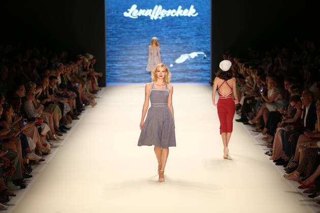 Berlin: Lena Hoschek at the Mercedes-Benz Fashion Week The photo shows Models with the collection of Lena Hoschek on the catwalk in the Erika Hess Ice Stadium in Berlin-Weding. The 19th time, the Mercedes-Benz Fashion Week Berlin. Numerous labels are taking part in the German fashion week for the 2017 spring summer season.  SimonexKuhlmey