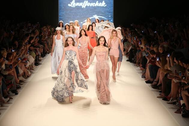 Berlin: Lena Hoschek at the Mercedes-Benz Fashion Week The photo shows Models with the collection of Lena Hoschek on the catwalk in the Erika Hess Ice Stadium in Berlin-Weding. The 19th time, the Mercedes-Benz Fashion Week Berlin. Numerous labels are taking part in the German fashion week for the 2017 spring summer season.  SimonexKuhlmey