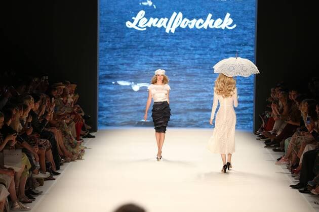 Berlin: Lena Hoschek at the Mercedes-Benz Fashion Week The photo shows Models with the collection of Lena Hoschek on the catwalk in the Erika Hess Ice Stadium in Berlin-Weding. The 19th time, the Mercedes-Benz Fashion Week Berlin. Numerous labels are taking part in the German fashion week for the 2017 spring summer season.  SimonexKuhlmey