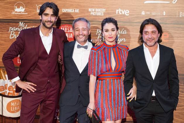 The left to the righ, Aitor Luna, the director of the film Gustavo Ron, Blanca Suarez and Enrique Arce attends to the premiere of the spanish film Mi Panaderia en Brooklyn at Cines Capitol in Madrid. June 30 2016.  (201606030061)