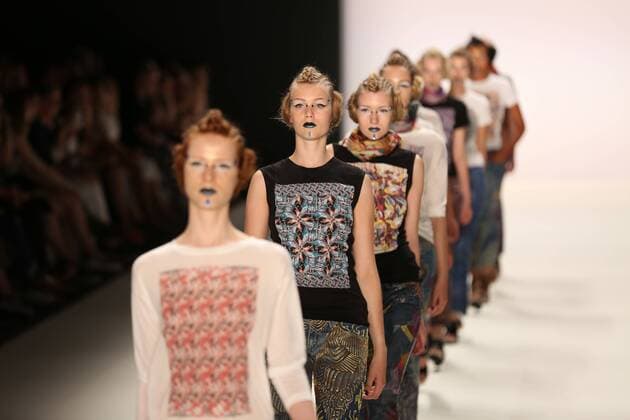 Germany: Jeans for Refugees by Johny Dar The Mercedes-Benz Fashion Week Berlin. Numerous labels are taking part in the German fashion week for the 2017 spring summer season. The photo shows Models with the collection of Jeans for Refugees by Dohny Dar on the catwalk in the Erika Hess Ice Stadium in Berlin-Weding. This year, the designer launched a global artistic collaboration called Jeans for Refugees , dedicated to the world s fugitives and involved over one hundred celebrities. The jeans-Unikate be exhibited in London in October 2016 the Saatchi Gallery and auctioned. The entire proceeds go to the International Rescue Committee, an organization that Escaped and war victims.  SimonexKuhlmey