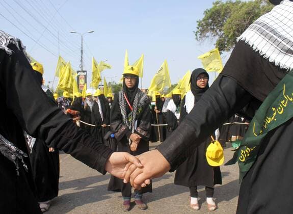 July 1, 2016 - Pakistan - KARACHI, PAKISTAN, JUL 01: Activists Imamia Students Organizations are marking Youm-.ul-Quds in support of Palestine as they are protesting against Israel and USA during rally, at M.A .Jinnah Road in Karachi on Friday, July 01, 2016. Pakistan  - ZUMAas3_