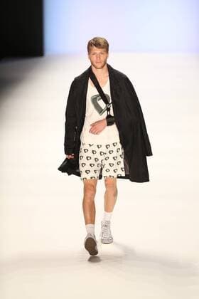 Germany: Julian Zigerli collections at the Mercedes-Benz Fashion Model wears the collection of Julian Zigerli during the catwalk in the Erika Hess Ice Stadium in Berlin-Wedding. Numerous labels are taking part in the German fashion week for the 2017 spring summer season.  SimonexKuhlmey