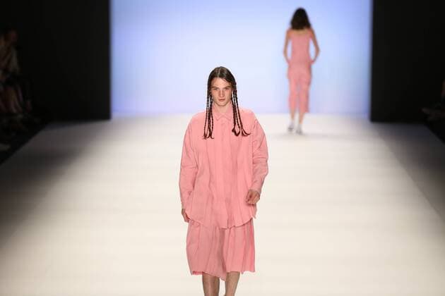 Germany: Julian Zigerli collections at the Mercedes-Benz Fashion Model wears the collection of Julian Zigerli during the catwalk in the Erika Hess Ice Stadium in Berlin-Wedding. Numerous labels are taking part in the German fashion week for the 2017 spring summer season.  SimonexKuhlmey
