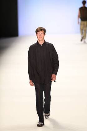 Germany: Julian Zigerli collections at the Mercedes-Benz Fashion Model wears the collection of Julian Zigerli during the catwalk in the Erika Hess Ice Stadium in Berlin-Wedding. Numerous labels are taking part in the German fashion week for the 2017 spring summer season.  SimonexKuhlmey