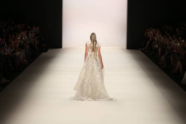 Germany: Irene Luft at the Mercedes-Benz Fashion Week Model wears the collection of Irene Luft during the catwalk in the Erika Hess Ice Stadium in Berlin-Wedding. Numerous labels are taking part in the German fashion week for the 2017 spring summer season.  SimonexKuhlmey
