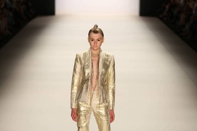 Germany: Irene Luft at the Mercedes-Benz Fashion Week Model wears the collection of Irene Luft during the catwalk in the Erika Hess Ice Stadium in Berlin-Wedding. Numerous labels are taking part in the German fashion week for the 2017 spring summer season.  SimonexKuhlmey