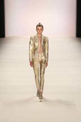 Germany: Irene Luft at the Mercedes-Benz Fashion Week Model wears the collection of Irene Luft during the catwalk in the Erika Hess Ice Stadium in Berlin-Wedding. Numerous labels are taking part in the German fashion week for the 2017 spring summer season.  SimonexKuhlmey
