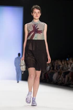 A model walks the runway at the Julian Zigerli show during the Mercedes-Benz Fashion Week Berlin Spring Summer 2017 at Erika Hess Eisstadion in Berlin, Germany on July 1st, 2016.  - ZUMAn230
