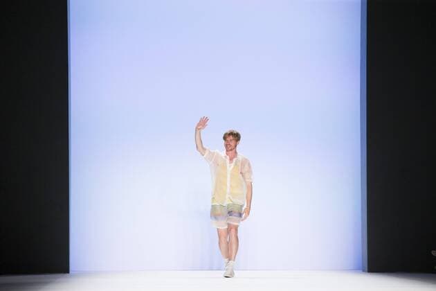 Fashion Designer Julian Zigerli greets the guests at the beginning of the Julian Zigerli show during the Mercedes-Benz Fashion Week Berlin Spring Summer 2017 at Erika Hess Eisstadion in Berlin, Germany on July 1st, 2016.  - ZUMAn230