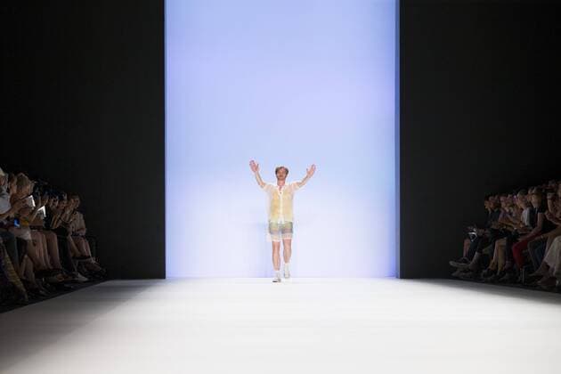 Fashion Designer Julian Zigerli greets the guests at the beginning of the Julian Zigerli show during the Mercedes-Benz Fashion Week Berlin Spring Summer 2017 at Erika Hess Eisstadion in Berlin, Germany on July 1st, 2016.  - ZUMAn230
