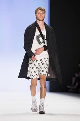 A model walks the runway at the Julian Zigerli show during the Mercedes-Benz Fashion Week Berlin Spring Summer 2017 at Erika Hess Eisstadion in Berlin, Germany on July 1st, 2016.  - ZUMAn230