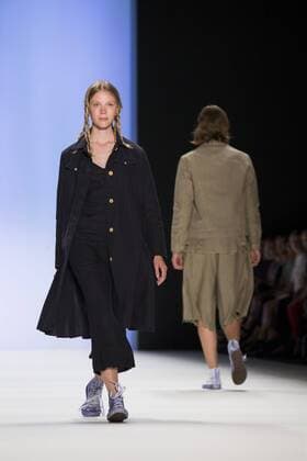 A model walks the runway at the Julian Zigerli show during the Mercedes-Benz Fashion Week Berlin Spring Summer 2017 at Erika Hess Eisstadion in Berlin, Germany on July 1st, 2016.  - ZUMAn230