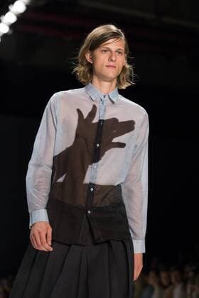 A model walks the runway at the Julian Zigerli show during the Mercedes-Benz Fashion Week Berlin Spring Summer 2017 at Erika Hess Eisstadion in Berlin, Germany on July 1st, 2016.  - ZUMAn230