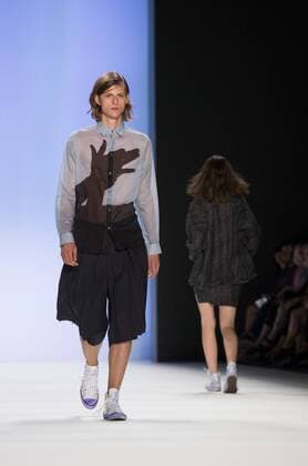 A model walks the runway at the Julian Zigerli show during the Mercedes-Benz Fashion Week Berlin Spring Summer 2017 at Erika Hess Eisstadion in Berlin, Germany on July 1st, 2016.  - ZUMAn230