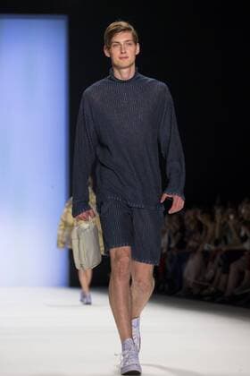 A model walks the runway at the Julian Zigerli show during the Mercedes-Benz Fashion Week Berlin Spring Summer 2017 at Erika Hess Eisstadion in Berlin, Germany on July 1st, 2016.  - ZUMAn230