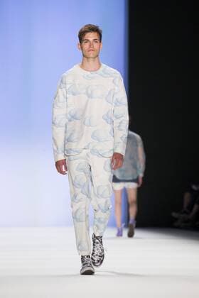 A model walks the runway at the Julian Zigerli show during the Mercedes-Benz Fashion Week Berlin Spring Summer 2017 at Erika Hess Eisstadion in Berlin, Germany on July 1st, 2016.  - ZUMAn230