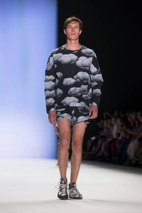 A model walks the runway at the Julian Zigerli show during the Mercedes-Benz Fashion Week Berlin Spring Summer 2017 at Erika Hess Eisstadion in Berlin, Germany on July 1st, 2016.  - ZUMAn230