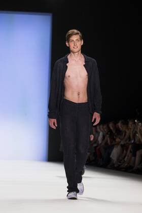 A model walks the runway at the Julian Zigerli show during the Mercedes-Benz Fashion Week Berlin Spring Summer 2017 at Erika Hess Eisstadion in Berlin, Germany on July 1st, 2016.  - ZUMAn230