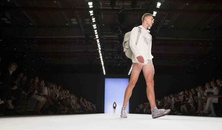 A model walks the runway at the Julian Zigerli show during the Mercedes-Benz Fashion Week Berlin Spring Summer 2017 at Erika Hess Eisstadion in Berlin, Germany on July 1st, 2016.  - ZUMAn230