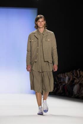 A model walks the runway at the Julian Zigerli show during the Mercedes-Benz Fashion Week Berlin Spring Summer 2017 at Erika Hess Eisstadion in Berlin, Germany on July 1st, 2016.  - ZUMAn230