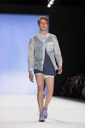 A model walks the runway at the Julian Zigerli show during the Mercedes-Benz Fashion Week Berlin Spring Summer 2017 at Erika Hess Eisstadion in Berlin, Germany on July 1st, 2016.  - ZUMAn230