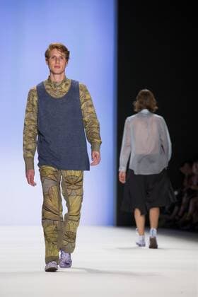 A model walks the runway at the Julian Zigerli show during the Mercedes-Benz Fashion Week Berlin Spring Summer 2017 at Erika Hess Eisstadion in Berlin, Germany on July 1st, 2016.  - ZUMAn230