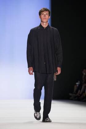 A model walks the runway at the Julian Zigerli show during the Mercedes-Benz Fashion Week Berlin Spring Summer 2017 at Erika Hess Eisstadion in Berlin, Germany on July 1st, 2016.  - ZUMAn230