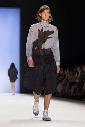 A model walks the runway at the Julian Zigerli show during the Mercedes-Benz Fashion Week Berlin Spring Summer 2017 at Erika Hess Eisstadion in Berlin, Germany on July 1st, 2016.  - ZUMAn230