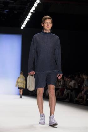 A model walks the runway at the Julian Zigerli show during the Mercedes-Benz Fashion Week Berlin Spring Summer 2017 at Erika Hess Eisstadion in Berlin, Germany on July 1st, 2016.  - ZUMAn230