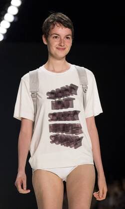 A model walks the runway at the Julian Zigerli show during the Mercedes-Benz Fashion Week Berlin Spring Summer 2017 at Erika Hess Eisstadion in Berlin, Germany on July 1st, 2016.  - ZUMAn230