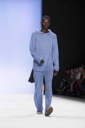 A model walks the runway at the Julian Zigerli show during the Mercedes-Benz Fashion Week Berlin Spring Summer 2017 at Erika Hess Eisstadion in Berlin, Germany on July 1st, 2016.  - ZUMAn230