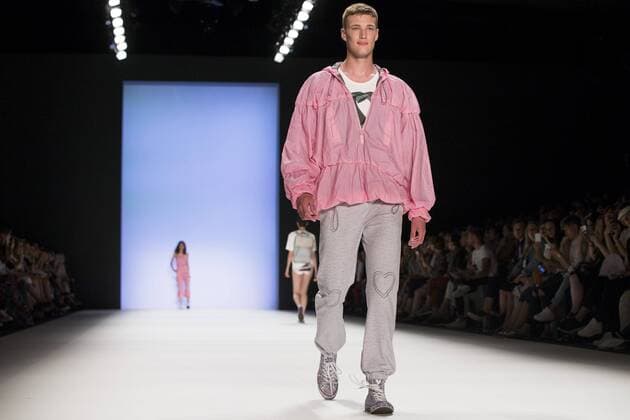 A model walks the runway at the Julian Zigerli show during the Mercedes-Benz Fashion Week Berlin Spring Summer 2017 at Erika Hess Eisstadion in Berlin, Germany on July 1st, 2016.  - ZUMAn230