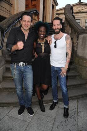 Sascha Vollmer, Ivy Quainoo und Alec Völkel bei der Ankunft zur Michael Michalsky Style Night im Rahmen der Mercedes-Benz Fashion Week Frühjahr Sommer 2017 am 1.07.2016 in Berlin MBFW Fashionweek in Berlin 2016- Michael Michalsky Style Night 