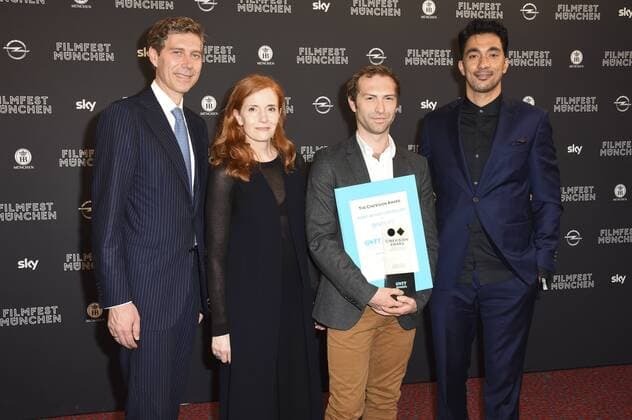 Max Wagner, Sibylle Canonica, Marc-Benoit Creancier mit dem CineVision Award für Divines und Amir Hanz bei der Preisverleihung auf dem 34. Filmfest München 2016 im Festivalzentrum Gasteig. München, 02.07.2016 Foto:xP.xSchönbergerx xFuturexImage