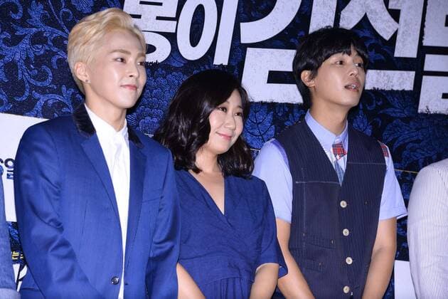 Seung-ho Yu,Jae-hyeon Jo,Jae-hyeon Jo,Mi-ran Ra and EXO member XIUMIN attend the vip premiere of Seondal: The Man who Sells the River in Seoul, Korea on 04th July, 2016.(China and Korea Rights Out)  2016070501627
