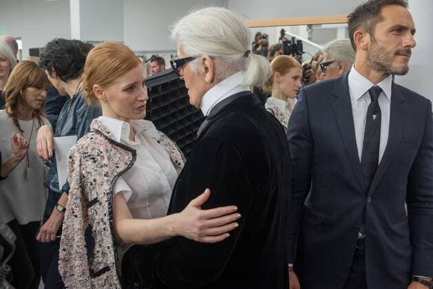 209246 Serge Arnal Starface 2016-07-05 Paris France Paris Fashion week. Defilé Haute Couture Automne Hiver 2016 Chanel. People. Lagerfeld, Karl; Chastain, Jessica  Copyright: xSergexArnalx xStarfacex STAR_209246_035
