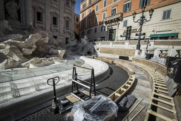 Rome, Trevi Fountain installation fashion show of Fendi  Roma