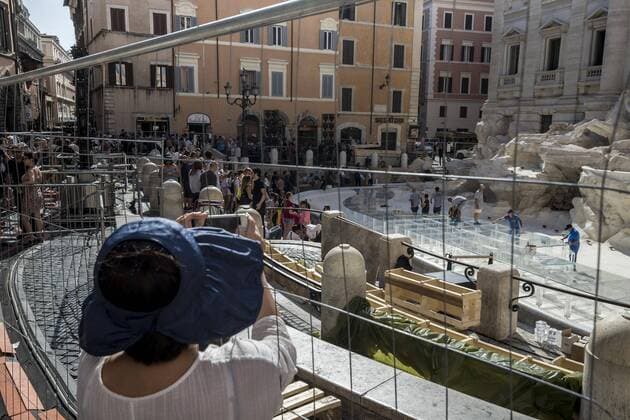 Rome, Trevi Fountain installation fashion show of Fendi  Roma